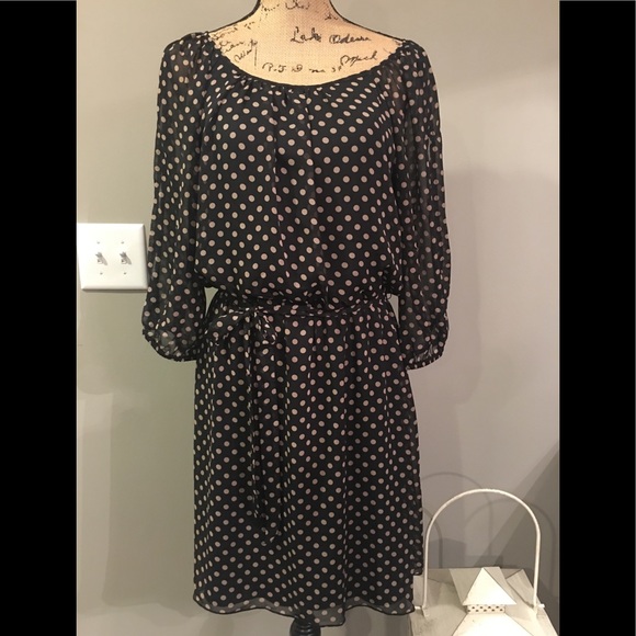 Enfocus Studio Dresses & Skirts - Enfocus Studio Black and Tan Polka Dot Midi Dress